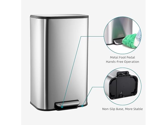 MOVECOM Trash Can, 5.3 Gal / 20 L Stainless Steel