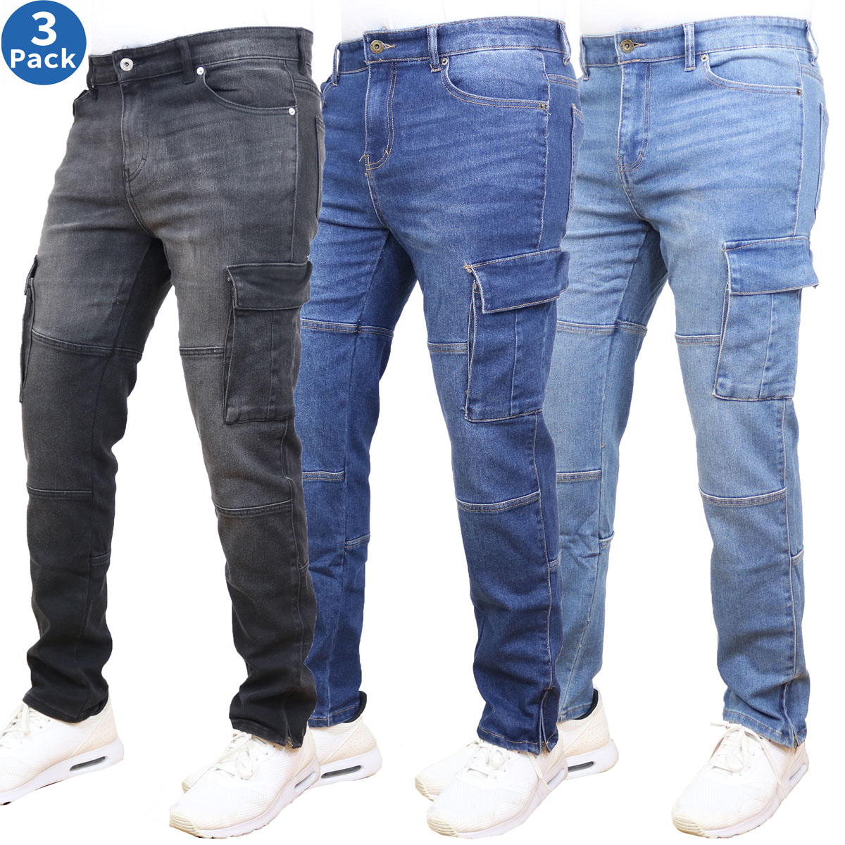 Men's Stretch Cargo Denim Jeans (30-42) - Gallery 38