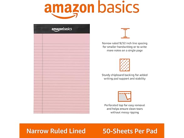 Amazon Basics Narrow Ruled 5 x 8-Inch Lined Note Pads 6 Pk