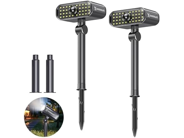 Solar Motion Sensor Landscape Spotlights, LED, 2 Pack