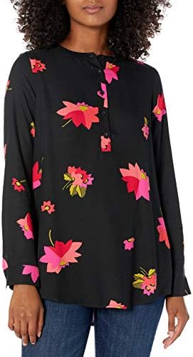 Amazon Essentials Women's Long-Sleeve Woven Blouse, Black Pink Floral, X-Large