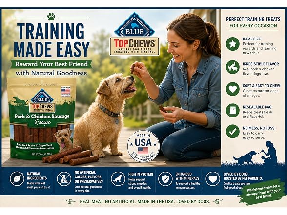 Blue Buffalo Top Chews Pork & Chicken Sausage Treat