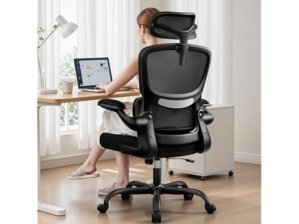 BESTFAIR High Back Ergonomic Office Chair, Breathable Mesh Desk Chair with Lumbar Support, Adjustable Headrest, Flip-up Armrests, Computer Gaming Chair, (Black) (Open Box)