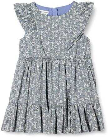 Amazon Essentials Girls' Ruffle Woven Dress, Blue Posey Floral, Medium