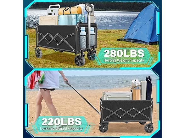 JINIHFW Wagon Cart Foldable, Portable w/ Wheels