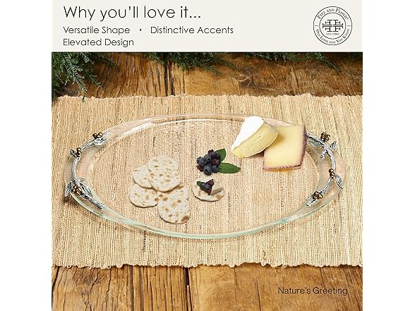 Fitz and Floyd Nature's Greeting Glass Serve Decorative Tray