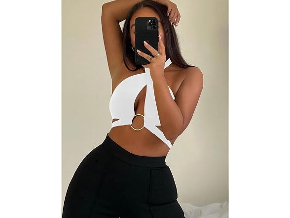 Mizoci Women (S) Sexy Halter Criss Cross Ring Top