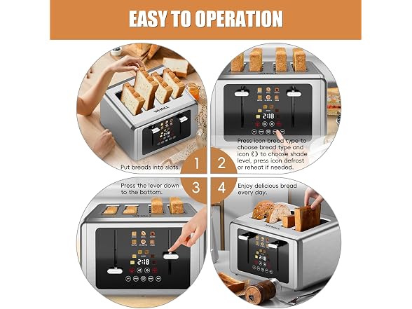 WHALL 4 Slice Smart Toaster Touchscreen