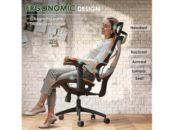 Ergonomic Office Chair, Big and Tall, Grey