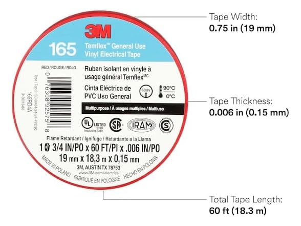 3M TEMFLEX Vinyl Electrical Tape 165