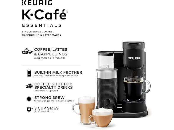 K-Cafe Essentials Single Serve K-Cup Pod Coffee, Latte and Cappuccino Maker, Black
