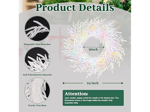 24 Inch Norfolk Pine Wreath with Lights