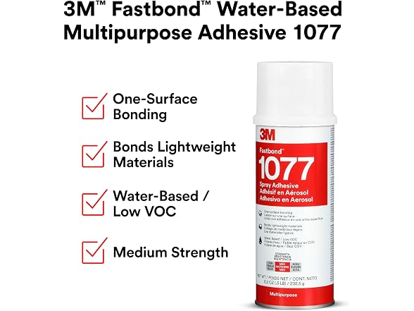 3M Fastbond Water-Base Multipurpose Adhesive 1077, Low VOC, Net Wt 8.2 oz