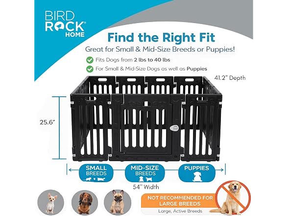 BIRDROCK HOME Dog Playpen w/Door, 12 Panel, 25.6"