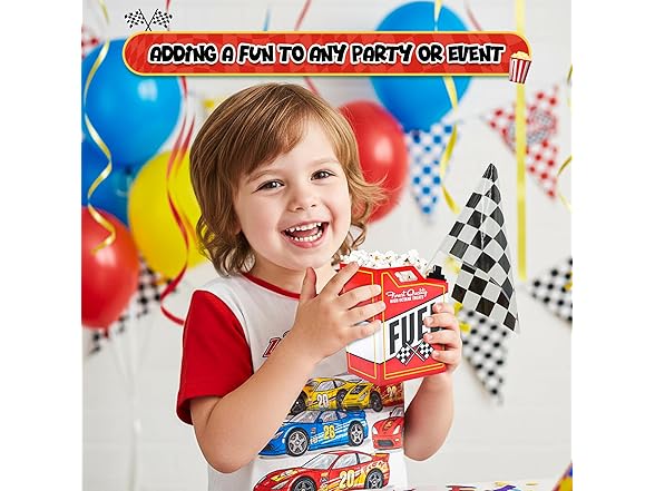 24 Race Car Popcorn Treat Boxes with 24 Flags