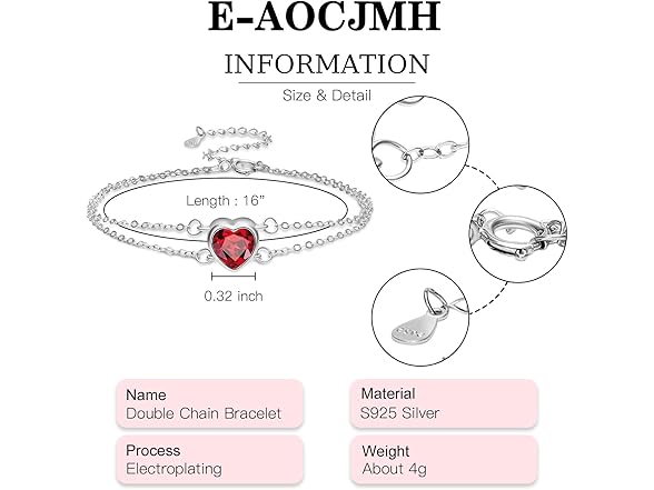 Silver Heart Birthstone Bracelets