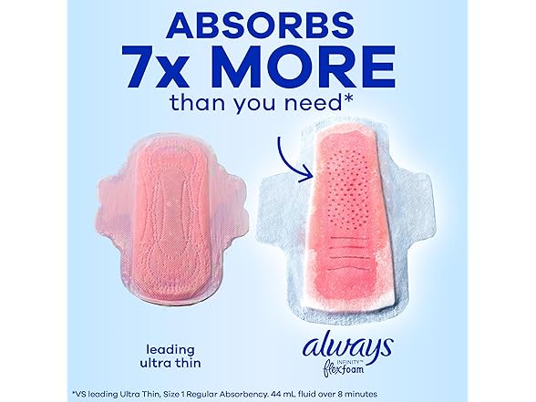 Always Infinity Feminine Pads for Women, Size 1 