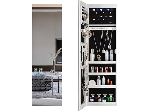 Elevon Hanging Mirror Jewelry Cabinet with Storage