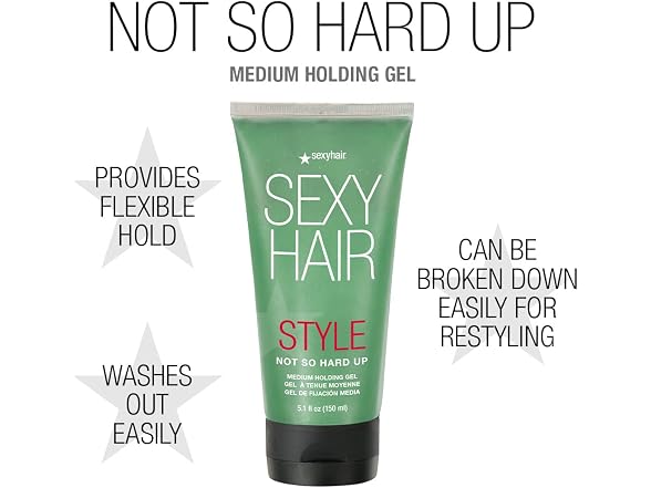 (2 Pack) Sexy Hair Not So Hard Up Medium Hold Gel, 5.1 oz