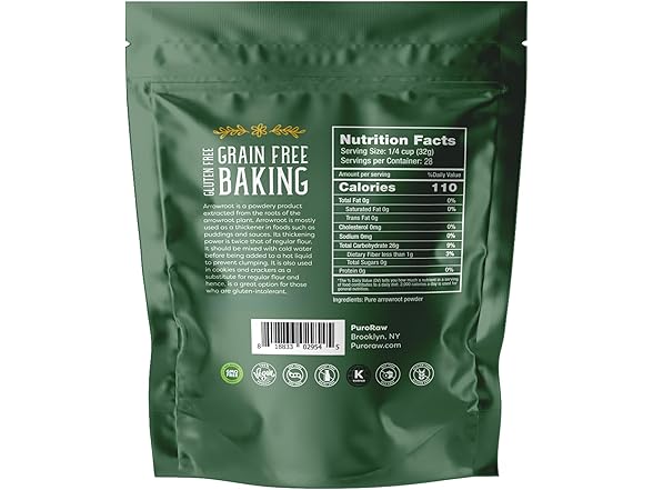 PuroRaw Arrowroot Starch Powder, 2lb Gluten Free