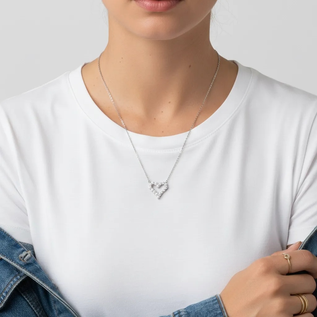 Moissanite Diamond Open Heart Necklace - Gallery 6