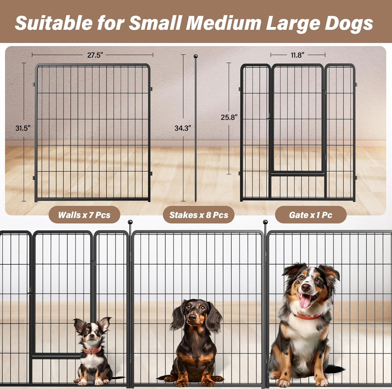 Simple Deluxe Dog Playpen Indoor Outdoor, 24" H, 8 Panels - Gallery 24