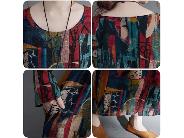 Versear Women (L) Cotton Dress Tunic Boho Dress