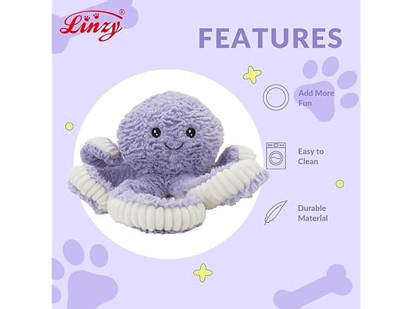 Linzy Plush Octopus Dog Toy, Soft Crinkle