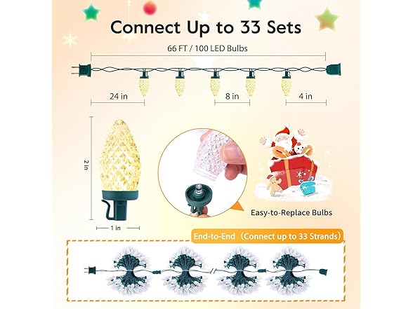 Brightown C9 LED Christmas String Lights, 66ft