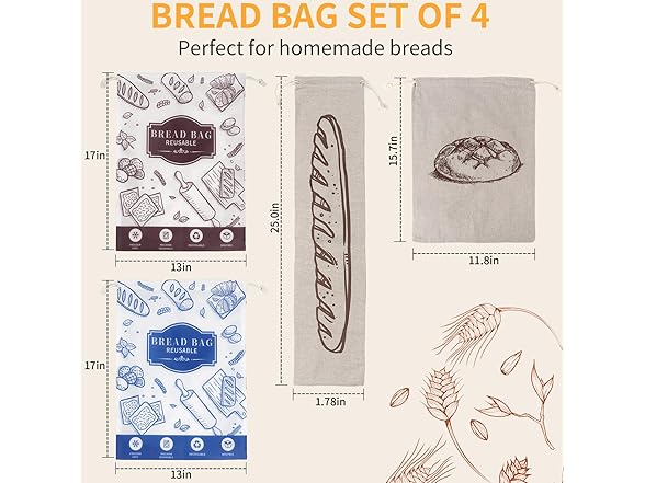 TISEMENT 4-Pack Bread Bags for Homemade Bread
