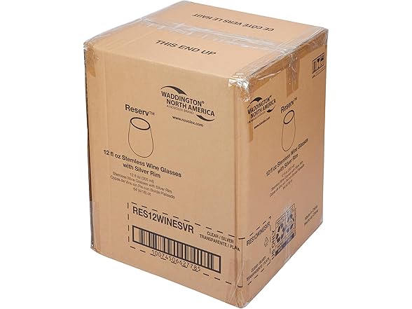 WNA Reserv 12oz Clear Plastic Stemless Wine Glasses, 64-Pack