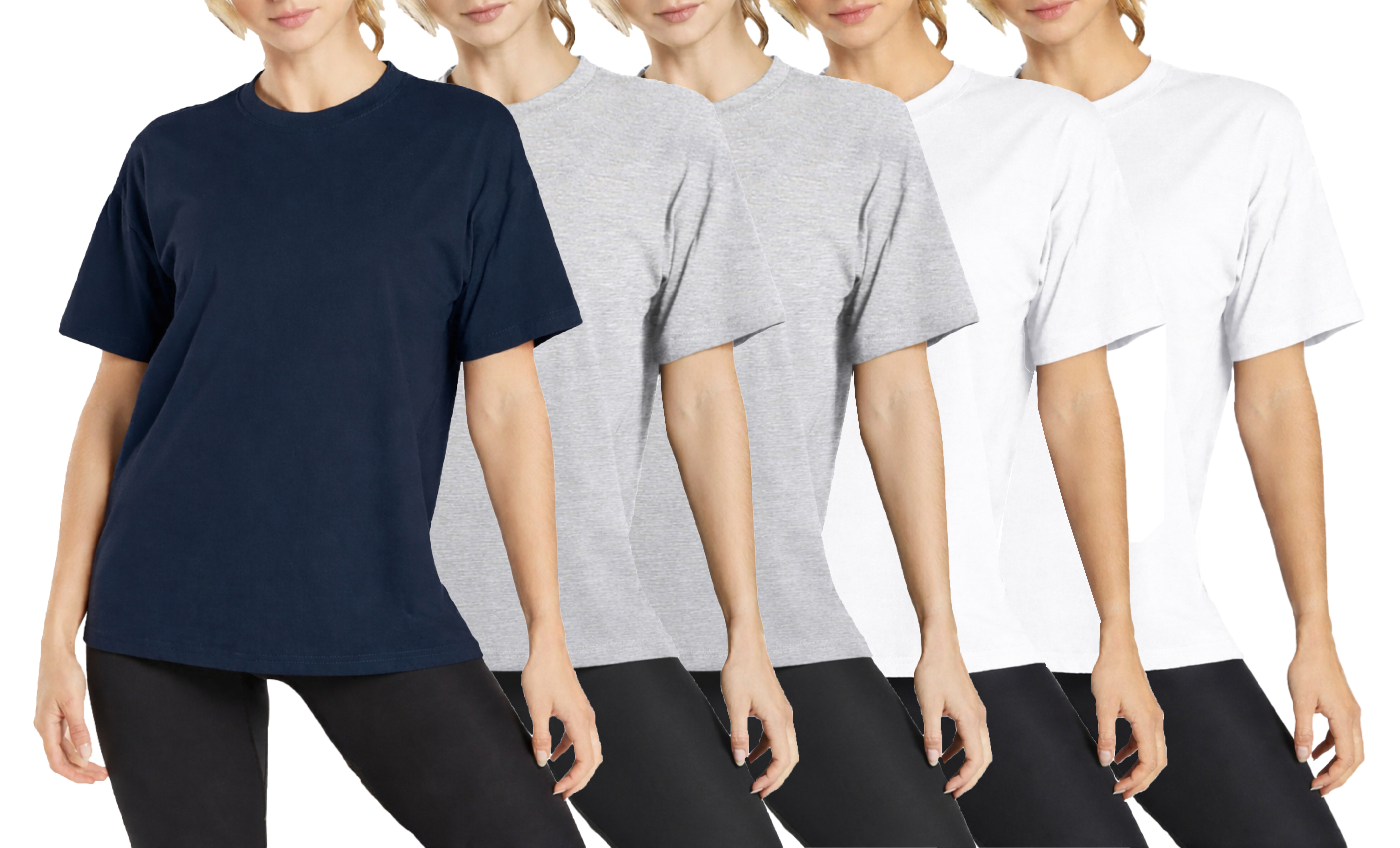 5Pk Womens Loose Fit S/S Crew Neck Tee - Gallery 11