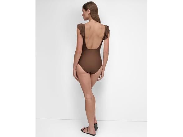 Dkny Women (XS) Ruffle Shoulder V-neck Swimsuit
