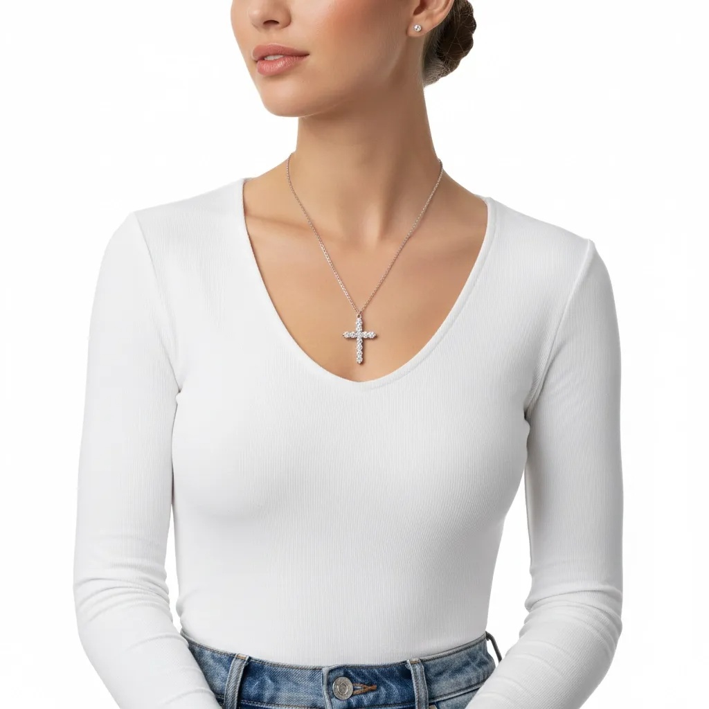 Moissanite Diamond Cross Necklace - Gallery 6