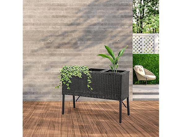 Sunnydaze 3-Section Wicker Raised Planter Box
