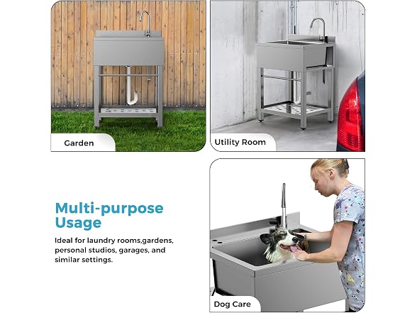 Stainless Steel Utility Sink Freestanding Single Bowl Garage Sink 25 Inch (Open Box)