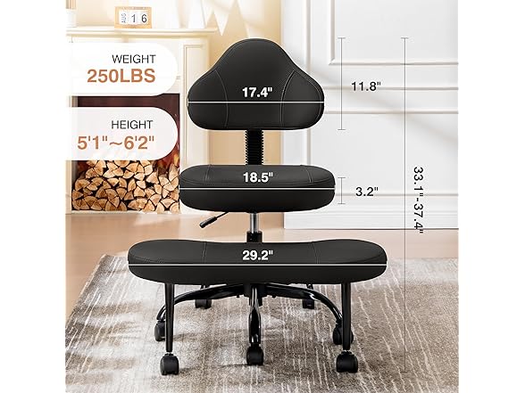 AtHope Cross Legged Office Chair, Criss Cross Desk Chair ADHD Meditation Kneeling Yoga Seat with Adjustable Height, Lumbar Support, Wider Footrest and Wheels (Black) (Open Box)
