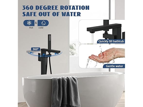 FAHKNS Matte Black Freestanding Bathtub