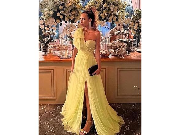 Vivymaku Women (4) Slit Ball Gown Tulle Prom Dress