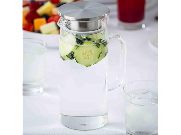 TableCraft 12901 Glass Pitcher with Stainless Steel Dispensing Lid