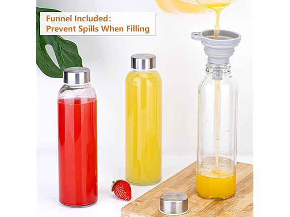 Zukro 18oz Glass Juice Bottles, 6 Pack