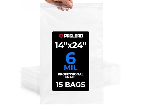 14" x 24" Large Reclosable Plastic Zip Bags, 15 Count