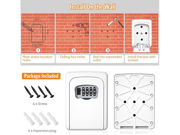 Key Lock Box Wall Mounted, White 2 Pack