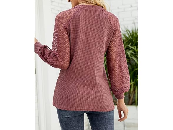 Welinco Women (L) Long Sleeve Waffle Tops T Shirts