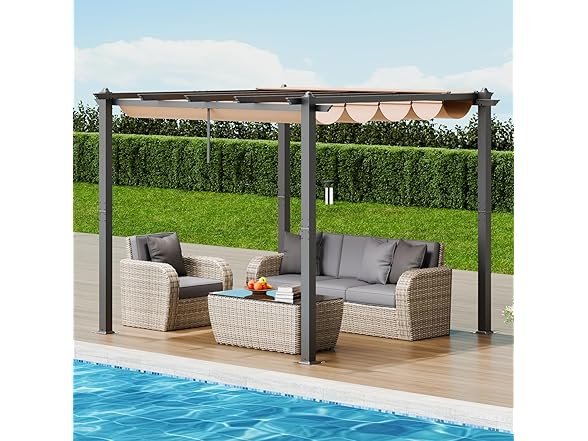 VEVOR 10'x10' Outdoor Retractable Pergola with Canopy