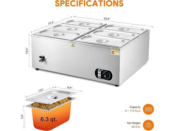 WILPREP Six 1/3 Pans Commercial Food Warmer