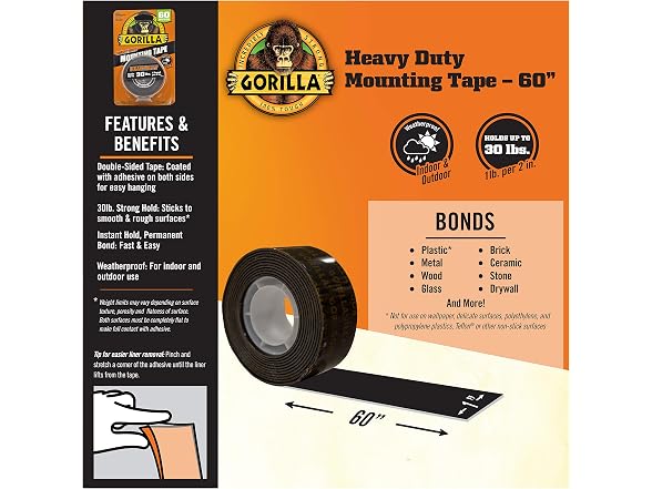 GORILLA Double Sided Mounting Tape - 1" x Black