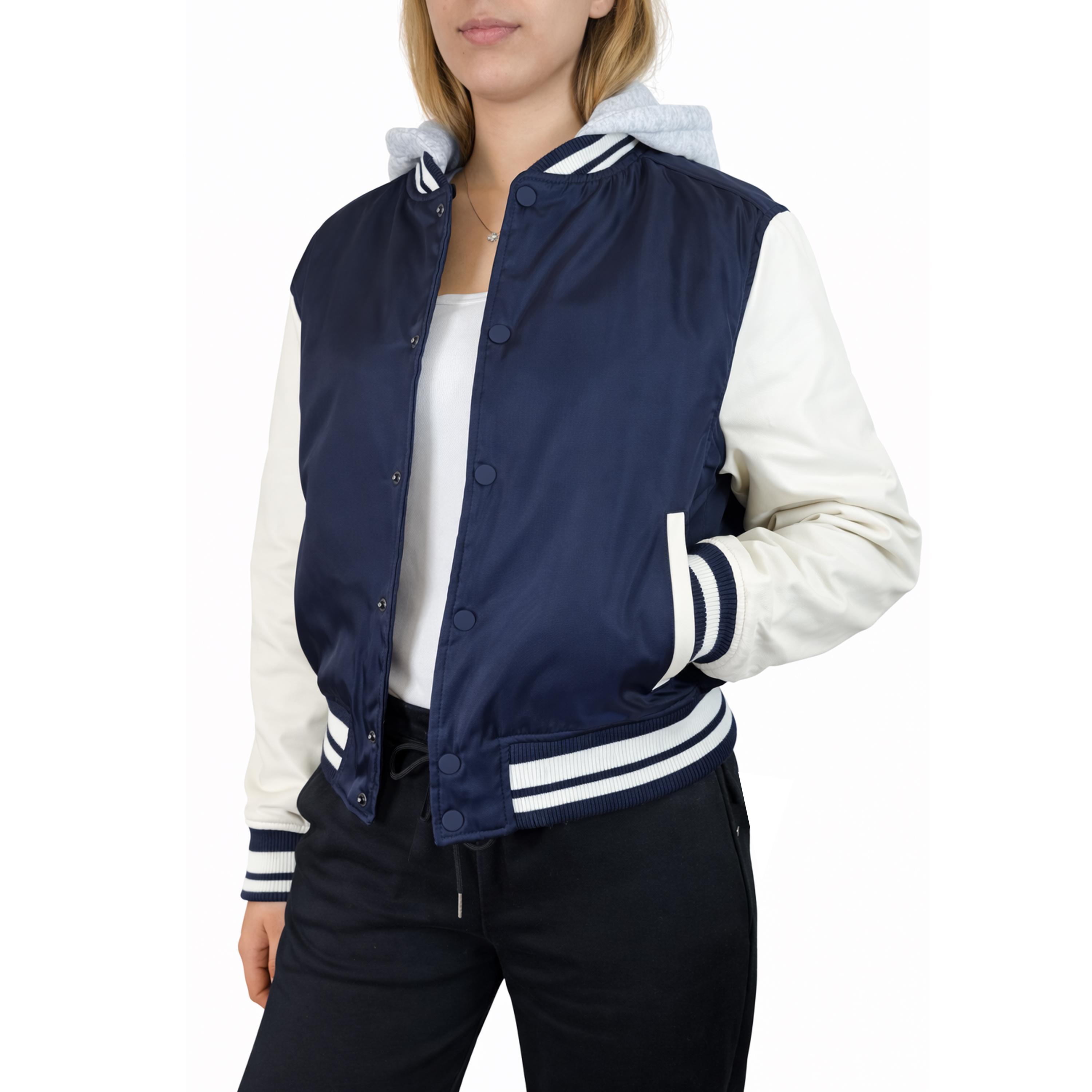 Womens Heavyweight Hooded Varsity Jacket - Gallery 16