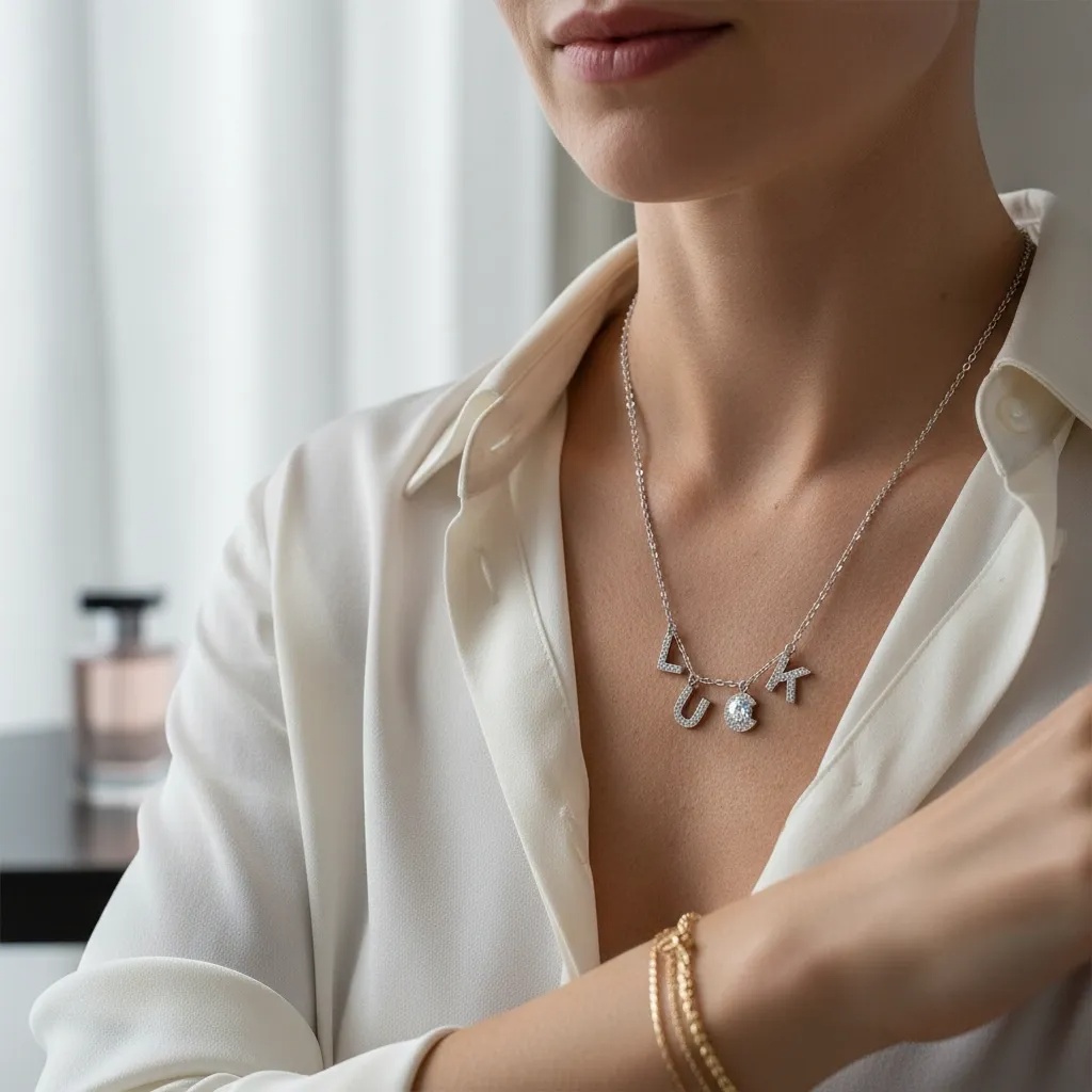 Diamond Luck Letter Pendant Necklace - Gallery 7
