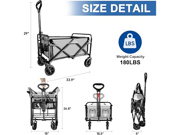 SAILARY Collapsible Foldable Wagon, Gray
